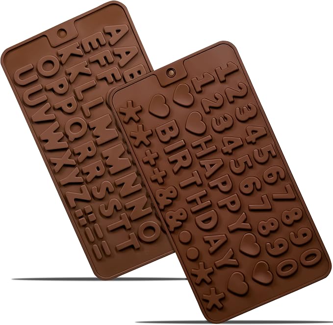 Anaeat Silicone Letter and Number Chocolate Molds, 2 Pack Alphabets & Numbers by Anaeat