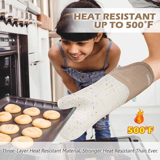 Extra Long Oven Mitts and Potholders 6Pcs Set, 500°F Heat Resistant Kitchen - Image 7