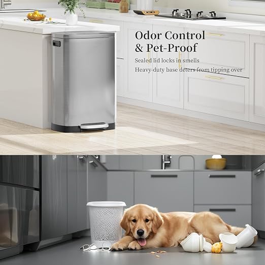 KdbK 13 Gallon Trash Can with Lid, 50L Fingerprint Proof Stainless Steel - Image 6