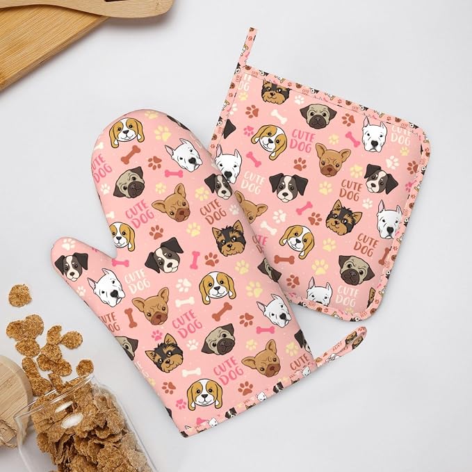 Cute Dog Oven Mitts and Pot Holders Set, Puppy Kitchen Accessories Heat - Image 8