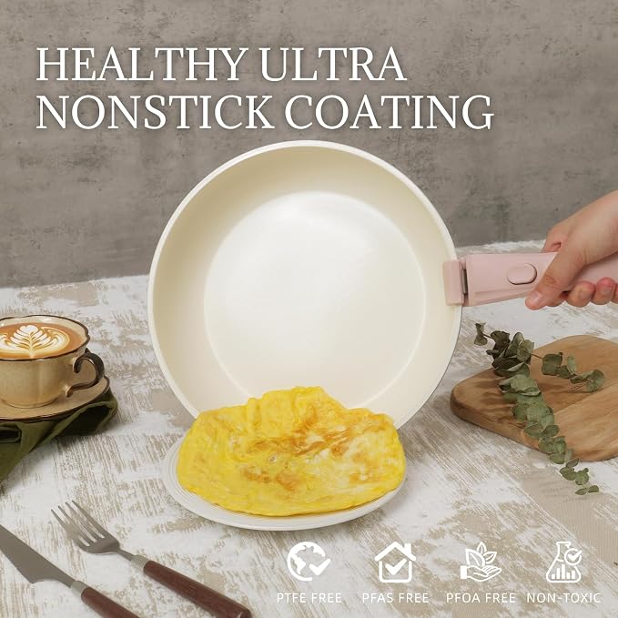Ceramic Cookware Set Non Stick 8Pcs Pots and Pans Set Detachable Handle - Image 3