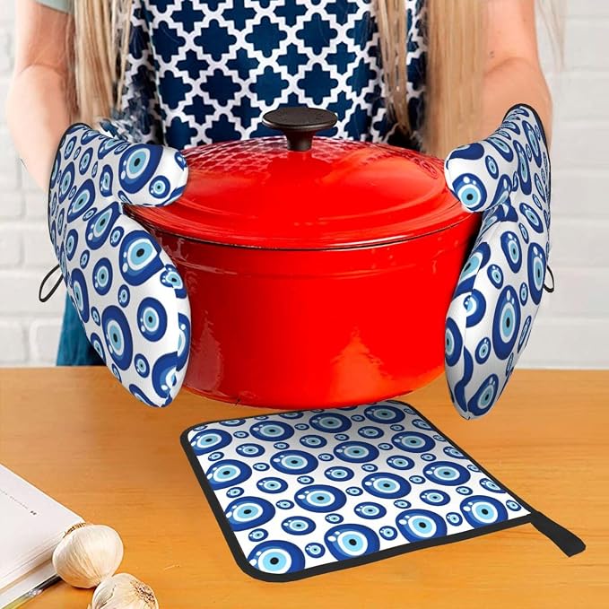 Blue Evil Eyes Oven Mitts and Pot Holders Sets of 3 Funny Hot Pads Heat - Image 7