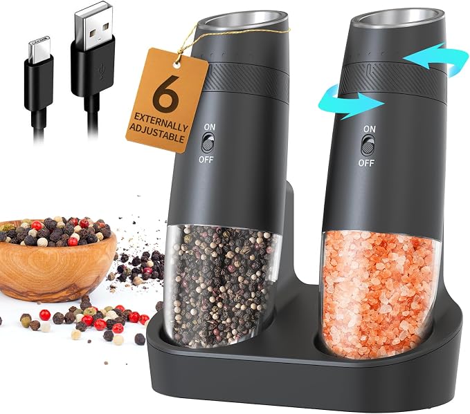 CIRCLE JOY Gravity Electric Salt and Pepper Grinder Set Automatic Shakers by CIRCLEJOY