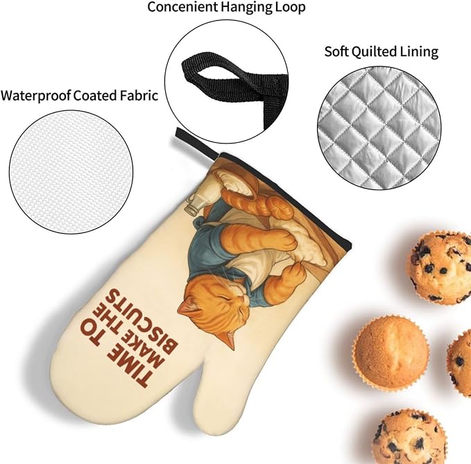 Cute Cat Oven Mitts and Pot Holder Set, Funny Heat Resistant Kitchen Gloves Hot - Image 6
