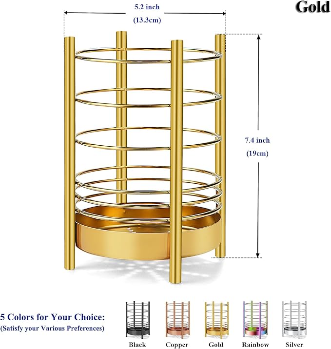 Gold Kitchen Utensil Holder for Kitchen Counter, Stainless Steel Utensil Crocks - Image 2