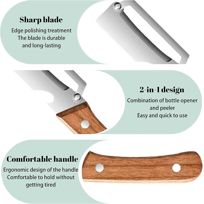Zero Snag Wooden Peeler, 2-in-1 Multifunctional vegetable peeler, Stainless - Image 5