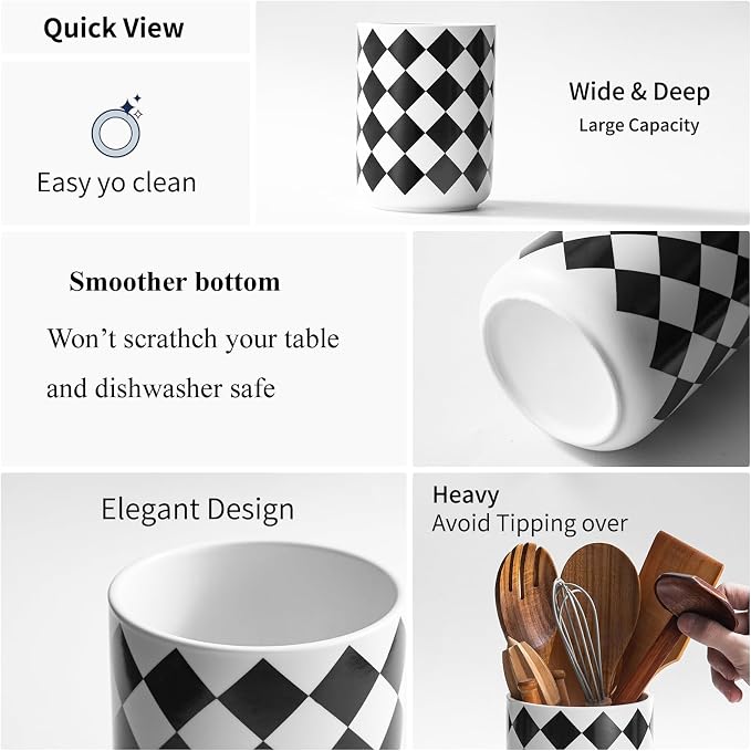 Kitchen Utensil Holder for Countertop， 6.4" Ceramic Utensil Holder Deep and - Image 4