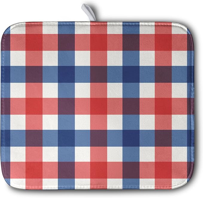 4th of July Dish Drying Mat Patriotic Buffalo Plaid Drying Mats by Kwlegh