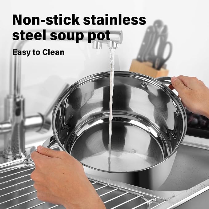 10 Quart soup Pot with Glass Lid, Premium Food-Grade Stainless Steel Stock Pot - Image 7
