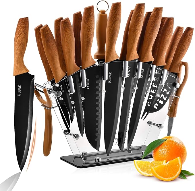 EUNA Knife Block Set, German High-Carbon Stainless Steel Knife Sets by EUNA