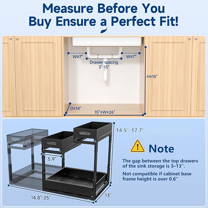 Upgrade Expandable Under Sink Organizer, Insputer 2 Tier Metal Under Cabinet - Image 5