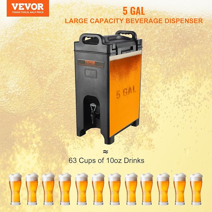 VEVOR Insulated Beverage Dispenser, 5 Gallon, Food-grade LDPE Hot and Cold - Image 2