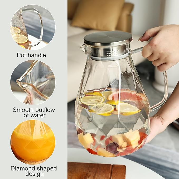 Glass Pitcher with Lid, 1 Gallon Glass Water Pitcher Hot/Cold Water Jug - Image 5
