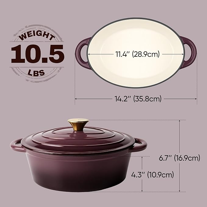 Vintage Style Oval Dutch Oven for Bread Baking, 4.5 Quart Non Stick Enameled - Image 5