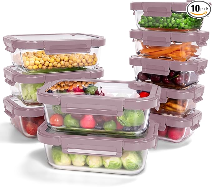 10-Pack Glass Food Storage Containers by BOROHOUSE