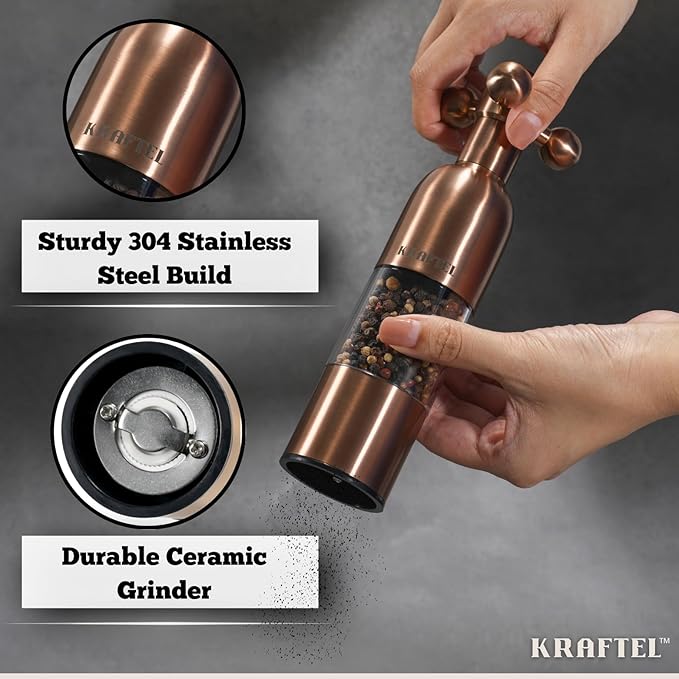 Premium 8" Salt and Pepper Grinder 2PK. Large Peppermill - Image 4
