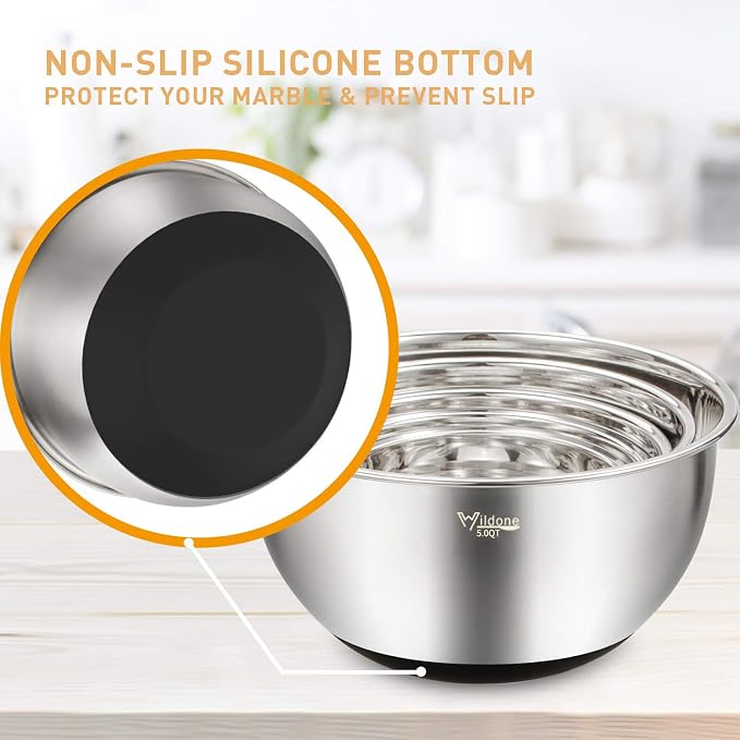 Wildone Mixing Bowls with Airtight Lids Set, with Grater Attachments & Non-Slip - Image 5