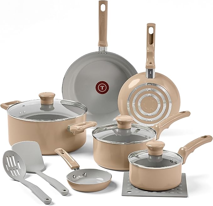 T-Fal Refresh Ceramic Nonstick Cookware Set, Oven Safe to 350°F, Includes by T-falbrand