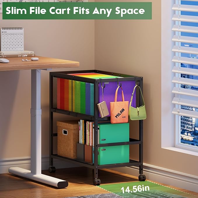 Rolling File Cart for Letter Size, Metal Hanging File Organizer - Image 3