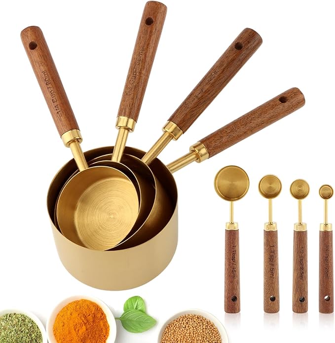 8Pcs Gold Measuring Cups and Spoons Set by Unknown