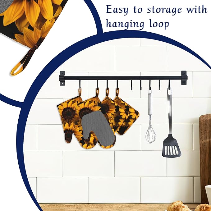 Spring Sunflowers Oven Mitts and Pot Holders Sets of 4 Yellow Flowers Heat - Image 3