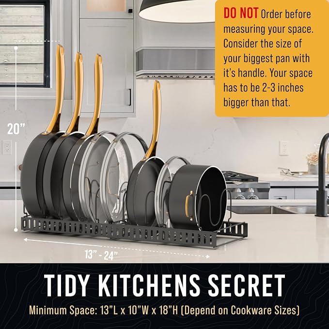 Norcalway Adjustable Bakeware Pots and Pans Organizer Under Cabinet, 11 - Image 7