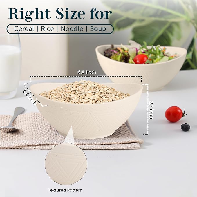 Wheat Straw Bowls Set of 4, Unbreakable Cereal Bowl 26 OZ, Microwave & - Image 3