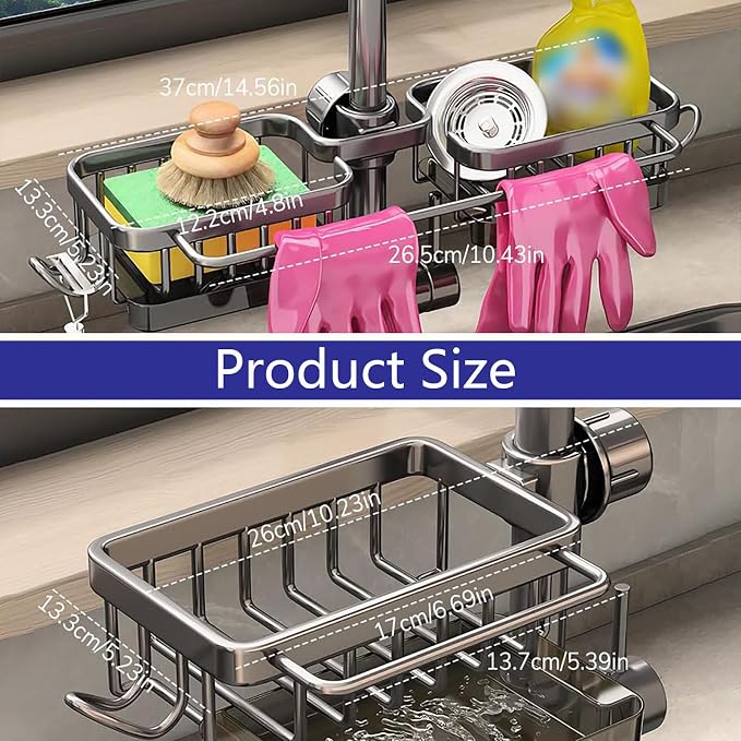 Kitchen Sink Faucet Organizer Multifunction Sponge Holder Organizer Sink Drain - Image 2