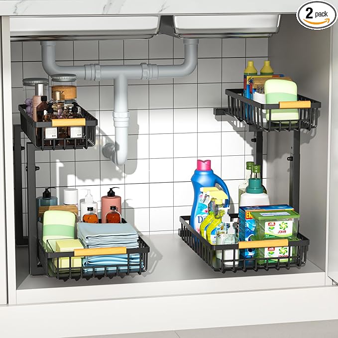 Merrylun Under Sink Organizers, 5 Adjustable Height，Metal Pull Out Under Sink by Merrylun