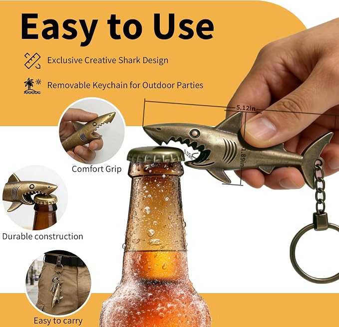 Cool Shark Bottle Opener Keychain, Vintage Zinc Alloy Beer Opener, Portable Key - Image 4