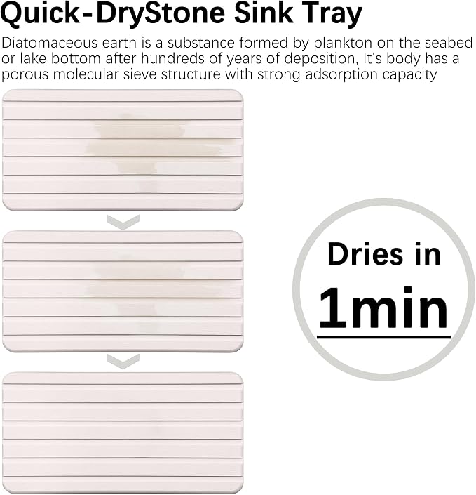 Set of 4 Bathroom Vanity Tray, Quick-Dry Diatomite Kitchen Tray - Image 4
