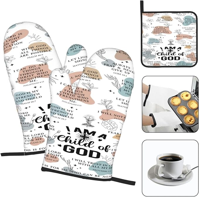 Christian Oven Mitts and Pot Holders Sets of 3, Heat Resistant Godmother - Image 3