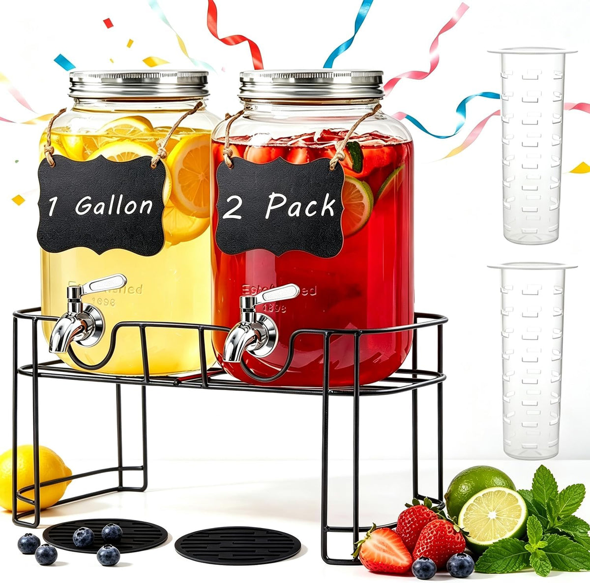 1 Gallon Glass Drink Dispenser with Stand & Stainless Steel Spigot,2