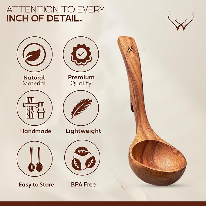 4Pcs Wooden Ladle Set – Teak Wood Soup Spoons - Image 7