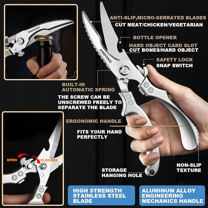 ANDONG Heavy Duty Professional Poultry Shears -Stainless Steel Kitchen & Meat - Image 3