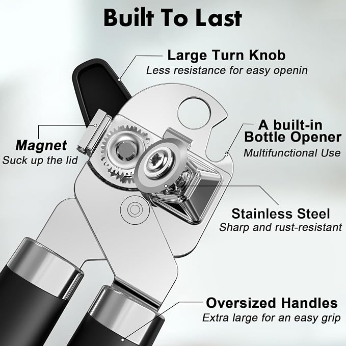 3PCS Can Opener Manual & Bottle Opener & Wine Opener, Smooth Edge Can Openers - Image 3