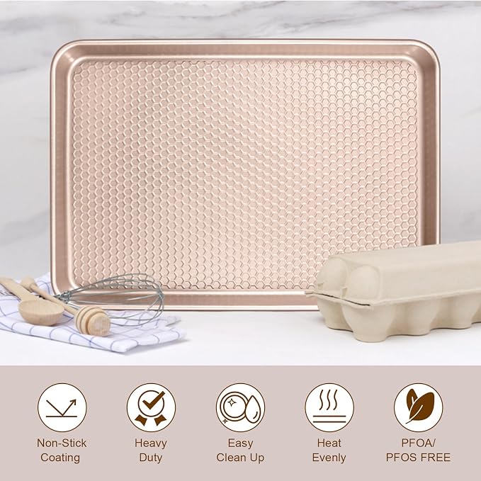 Wildone 2 Pack Half Sheet Baking Pans, Honeycomb Embossed Nonstick Baking Sheet - Image 7