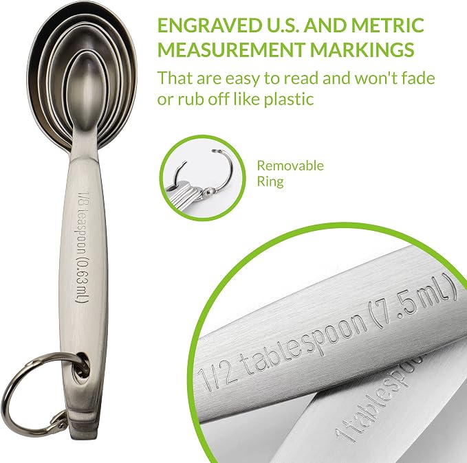 Spring Chef Stainless Steel Measuring Spoons Set of 7, Oval Metal Teaspoon & - Image 3