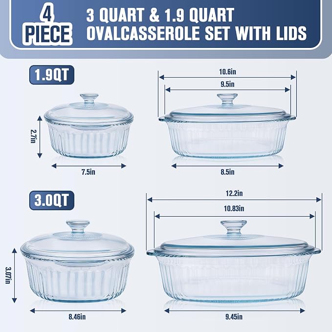 Glass Baking Dishes for Oven, 2 Pack Casserole Dishes - Image 2