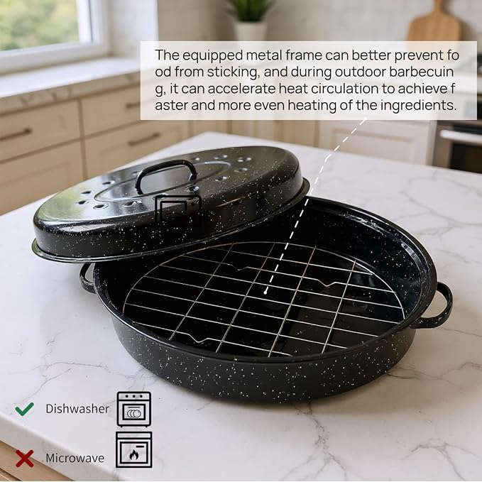Oval Roasting Pan with Lid and Rack 18" Large Roaster Pan Set Comes With Lron - Image 8