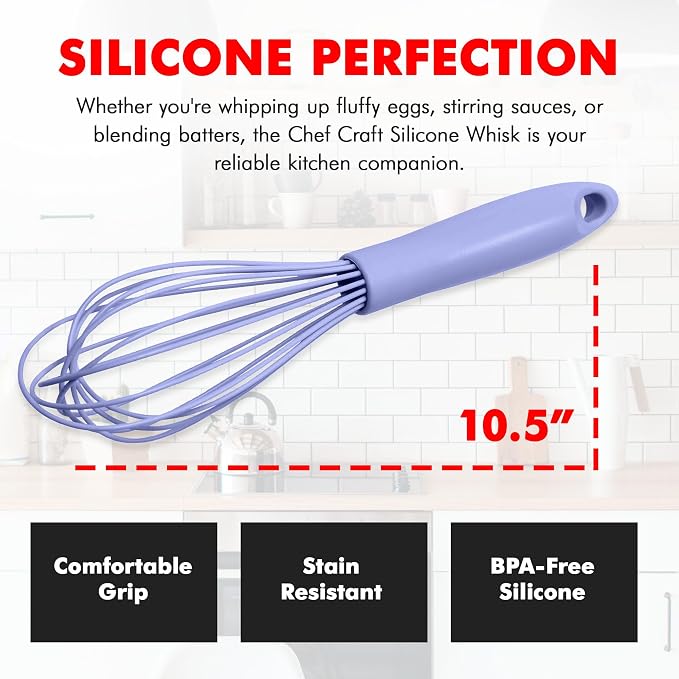 Chef Craft Premium Silicone Wire Cooking Whisk, 10.5 inch, Pastel Blue - Image 4