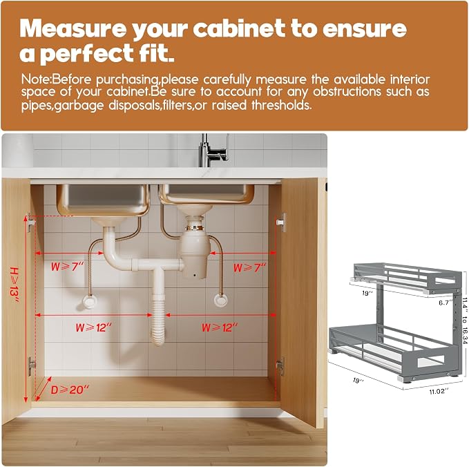 2-Pack 19"Deep Under Sink Organizer And Storage, 2-Tier L-Shaped Pull Out - Image 2