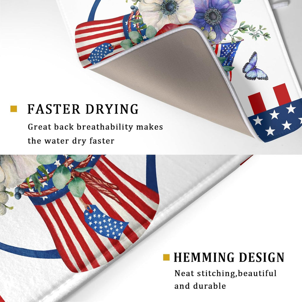American Flag 4th of July Dish Drying Mats for Kitchen Counter