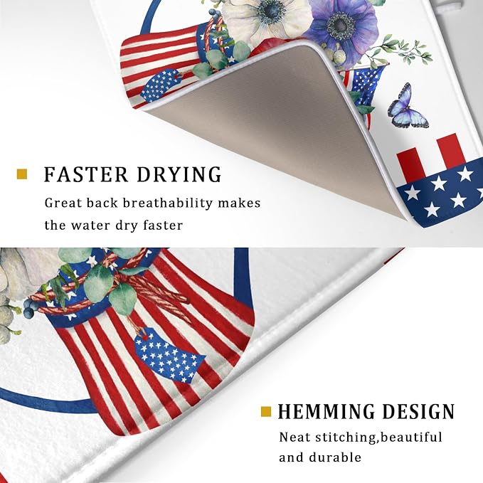 Patriotic American Flag Dish Drying Mat 18x24 Inch Spring Summer Flower 4th of - Image 3
