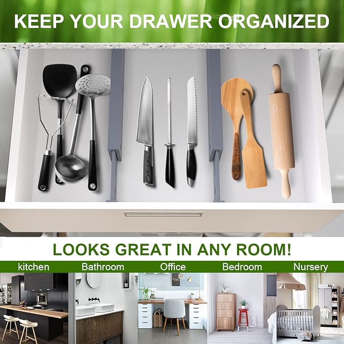 ANTOWIN Bamboo Drawer Dividers Organizers, Expandable Drawer Separators Splitter - Image 6