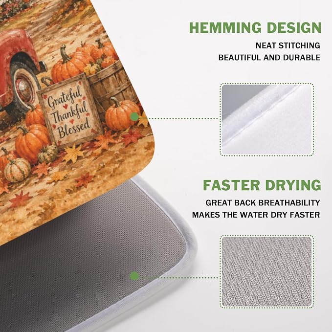 Fall Pumpkin Dish Drying Mat for Kitchen Counter Thanksgiving Autumn Harvest - Image 4