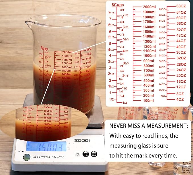 3 Piece Glass Measuring Cup Set, Includes 2-Cup, and 8-Cup High Borosilicate - Image 4