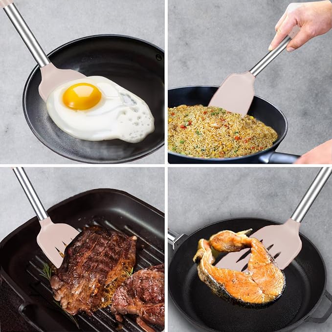 2 Pack Spatulas, Solid & Slotted Silicone Spatula Set, Stainless Steel Handle - Image 8