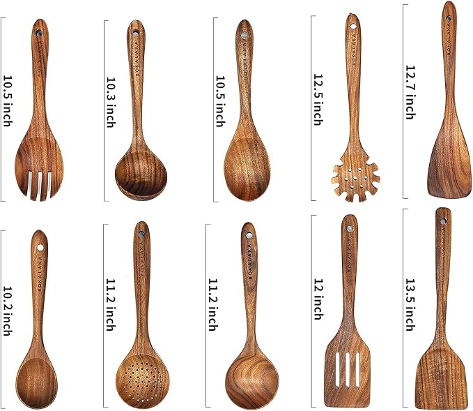 Wooden Spoons for Cooking, 10 Pack Wooden Utensils for Cooking Wooden Cooking - Image 3