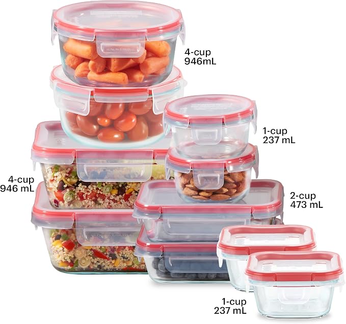 Pyrex Freshlock Mixed Sized Airtight Glass Food Storage Container Set, Non Toxic - Image 2